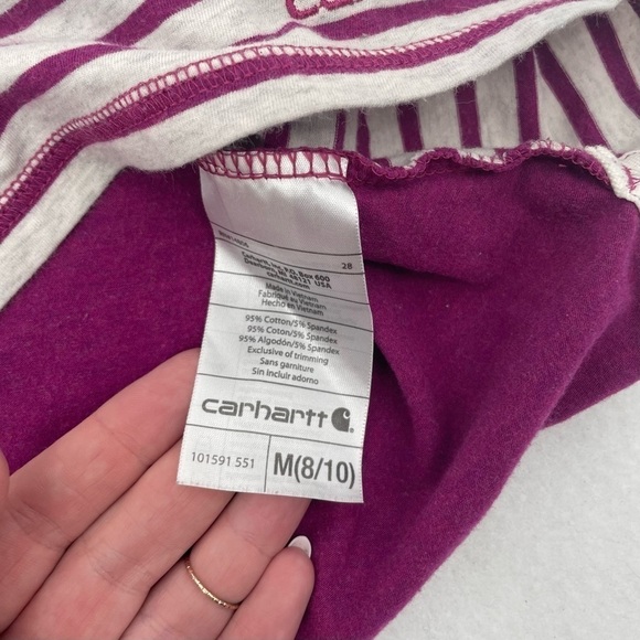CARHARTT Women’s Purple/cream stripe V-neck short sleeved shirt size Medium 8/10 - Picture 6 of 9